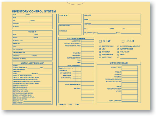 Inventory Control Deal Envelope - Motorcycle, Boat, RV, other (100 shrink wrapped) (5440-100)