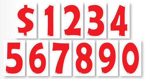 Advertising Numbers Window Stickers (7" Red and White - A-Peel Cut Out Digits) (12 per pack)