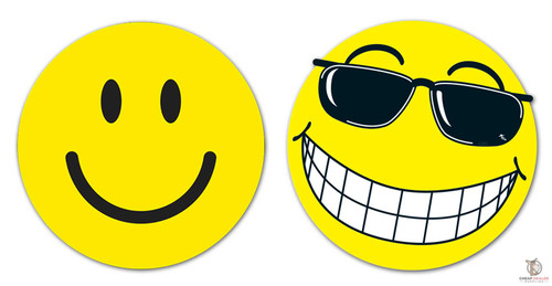 Happy Face Vinyl Window Stickers (With or Without Sunglasses) (Yellow 6") (12 per pack)