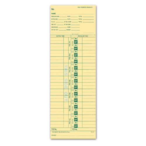 Time Clock Cards (Detailed Payroll) (Form #TC-57) (3-1/2" x 10-1/2") (Green) (250 per pack) (862)