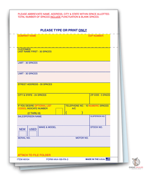 Vehicle Deal Labels (3-Part With Permanent Adhesive) (100 per pack)
