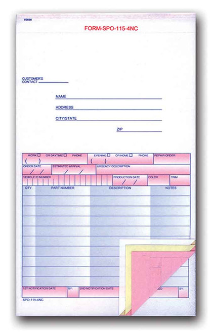 Special Parts Order Form (4-part carbonless) (Form #SPO-115-4NC) (100 per pack)