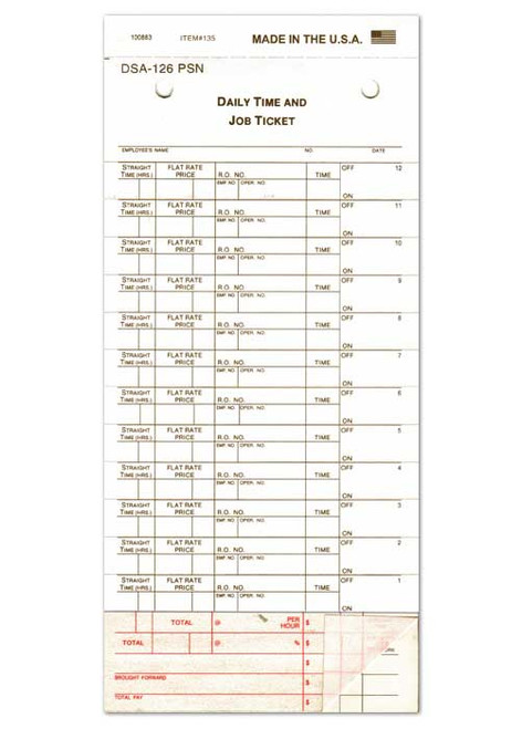 Daily Time and Job Ticket (3-part carbonless) (Form #DSA-126-PSN)