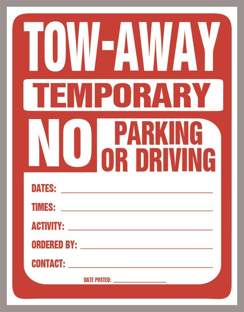 Temporary No Parking Sign (PDF Download)