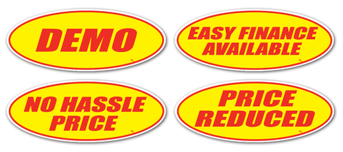 Oval Slogan Car Window Stickers (Red on Yellow) (12 per pack)