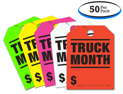 Truck Month - Fluorescent Jumbo Mirror Hang Tags - 5 Color Options (50 per pack)