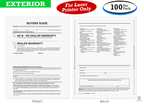 Outdoor Buyers Guides - As Is Or Dealer Warranty - Stick To Outside Of Window (100 Per Pack)