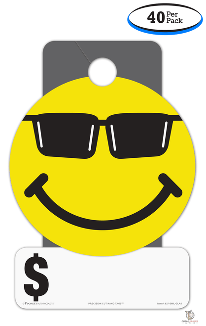 Precision Cut Hang Tags - Die Cut Happy Smile Face Car Price Signs - With Sunglasses (40 per pack)