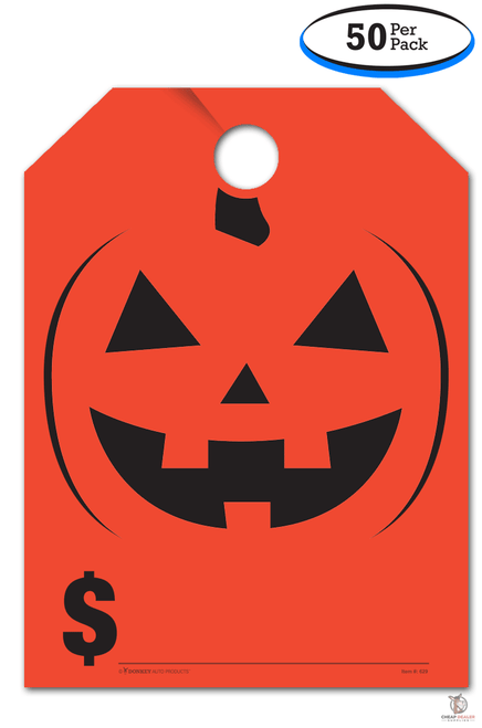 Pumpkin Face - Car Price Mirror Hang Tags - Fluorescent Orange (50 per pack)