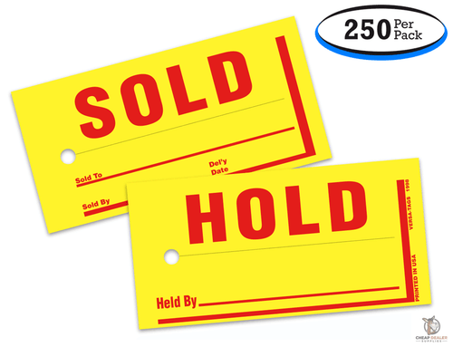Mini Sold/Hold Tags - 4.75 x 2.38 Inch Size (250 Per Pack)