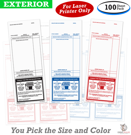 Exterior Addendum Stickers - Size and Color Options Black Blue Red (100 Sheets Per Pack) 