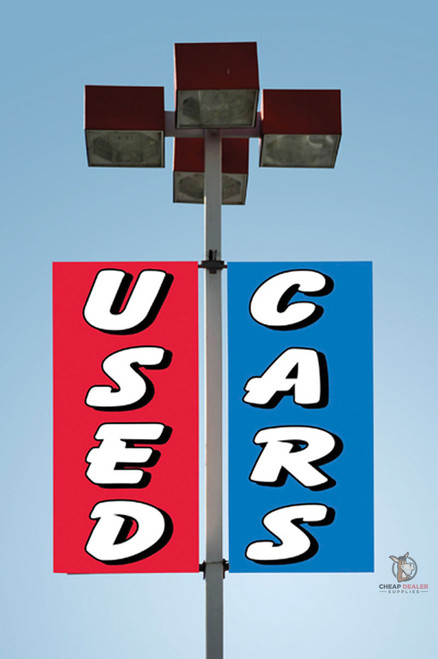 Pole Double Banner Flag Kit (Used Cars / Red and Blue) (Two 3 Feet x 8 Feet Banners)