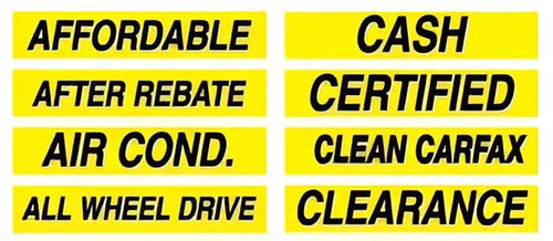Slogan Automotive Window Stickers (Black Text on Yellow) (12 per pack)