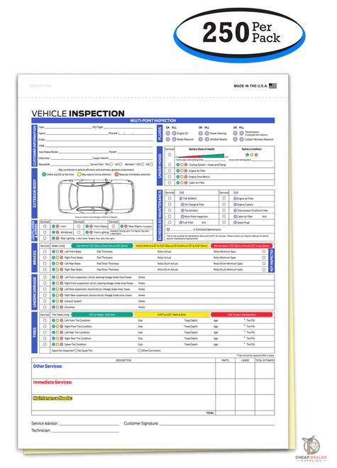 Raiser Inspection Form R500 Multi-Point Inspection Forms for Dealerships - Top Quality