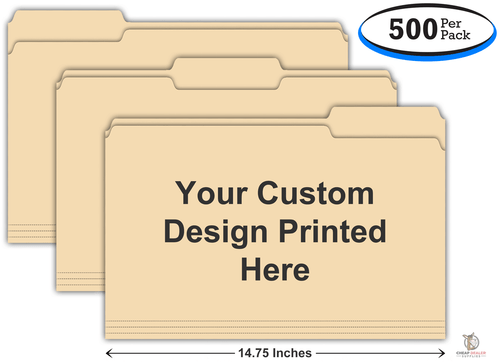 Custom Printed - Legal Size - Manila 3 Tab File Folders (500 Per Box)