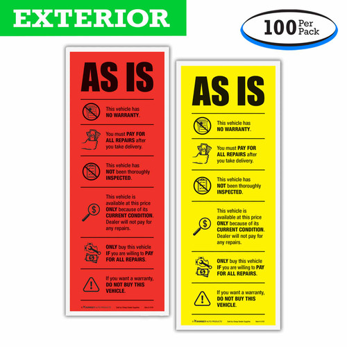 As Is No Warranty - Half-Sheet Exterior Window Stickers (100 Pack)