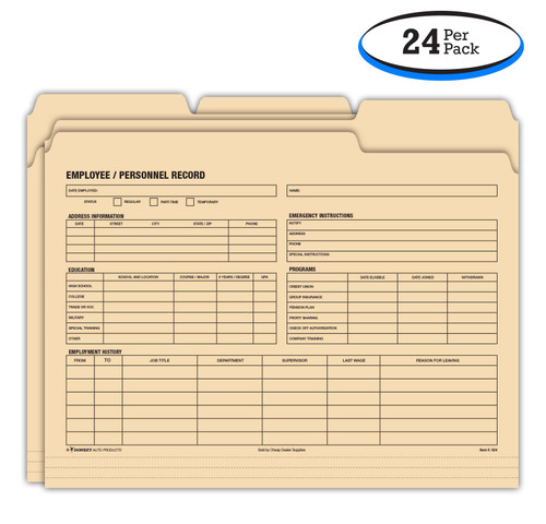 Employee Personnel Record - Manila 3 Tab Folders (24 Per Pack)