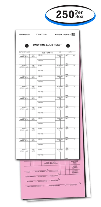 Daily Time Job Ticket (3-Part) (Form #TT-136) (250 Per Box)