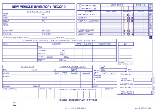 Vehicle Inventory Cards 100-Pack | Car Dealer Supplies