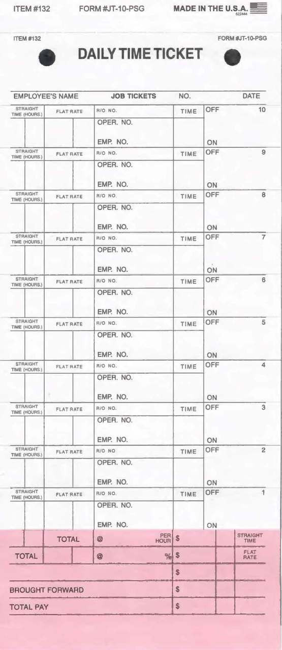 Job Time Tickets, Flag Sheets, Time Stubs, Rate Stickers (3Part) (250