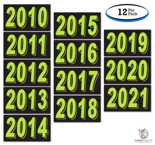 4 Inch Bubble Digits - Vinyl Window Sticker Numbers (Fluorescent Green and  Black) (12 per pack)