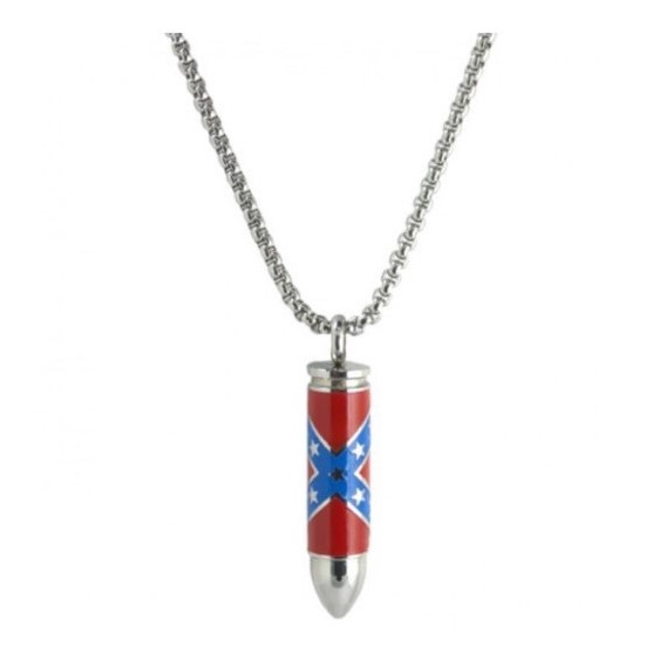 Stainless Steel Confederate Flag Bullet Necklace