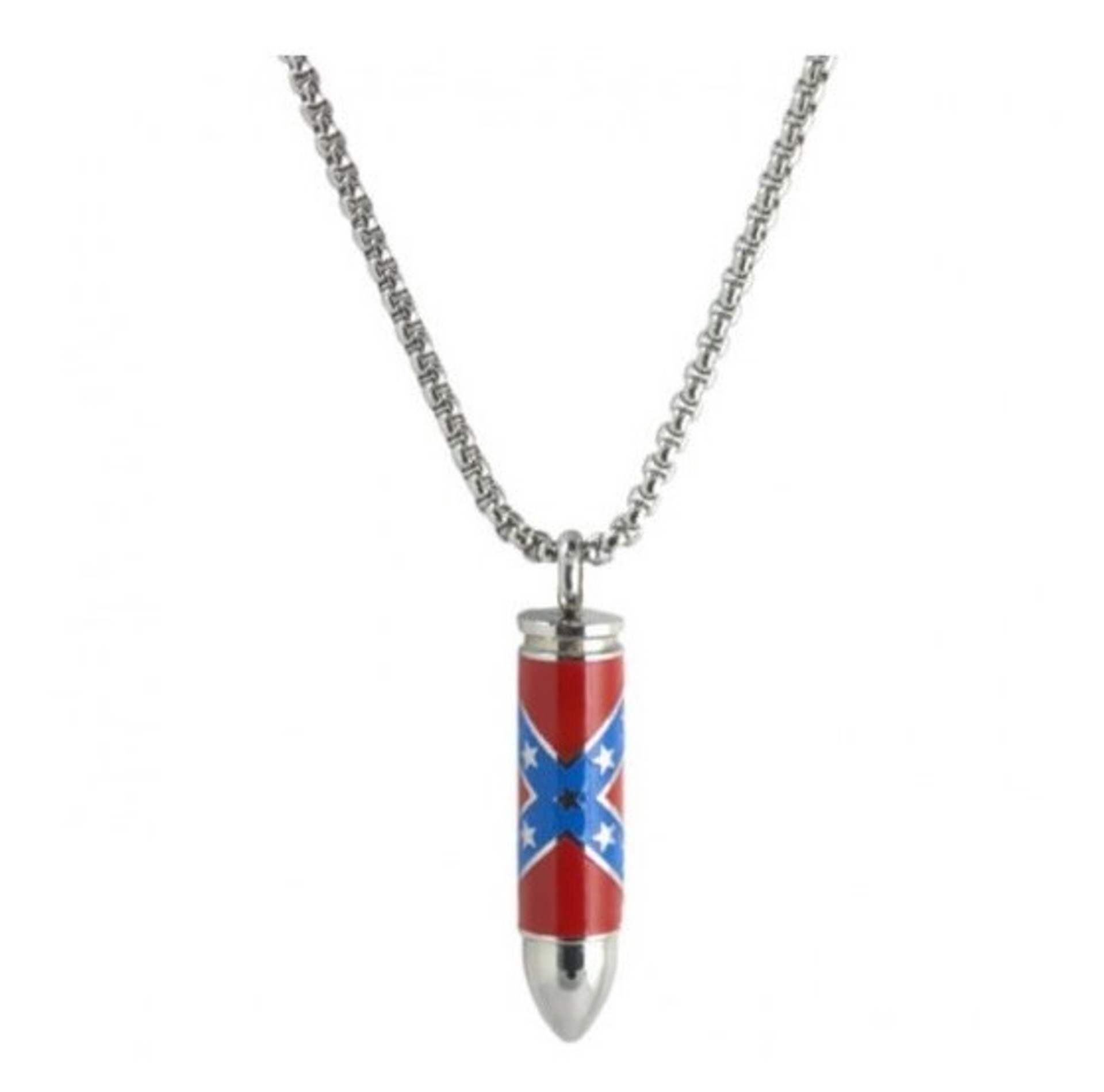 Stainless Steel Confederate Flag Bullet Necklace 6990