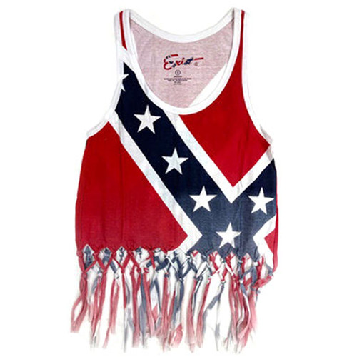 Fringe Confederate Flag Ladies Tank Top