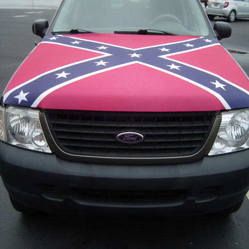 Confederate Flag auto hood cover installed on vehicle hood