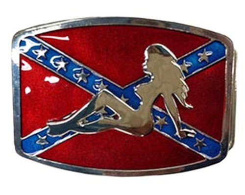 Mudflap Girl Confederate Flag Belt Buckle