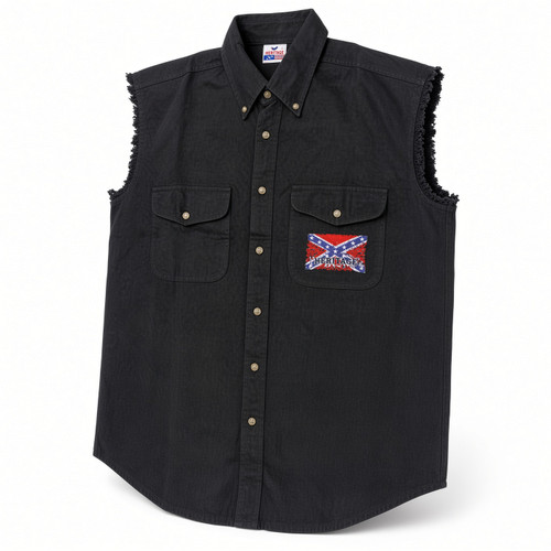 Black We The People Cut-Off Biker Shirt sleeveless vest front view