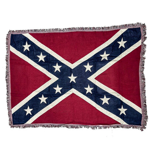 Woven Confederate Flag blanket with vintage-style fringe and classic Southern design