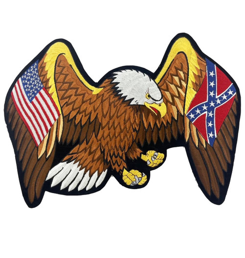 Eagle patch featuring American and Confederate flags with detailed embroidered wings