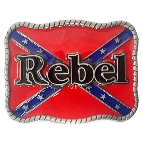 Rebel confederate flag belt buckle (rectangle)