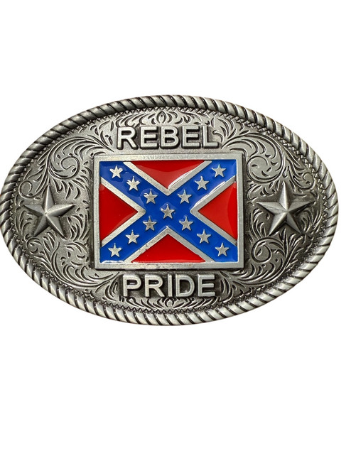 Oval Rebel Pride Confederate Flag Belt Buckle