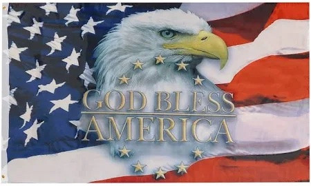 God Bless America 3x5 American patriotic flag with bald eagle and USA stars and stripes