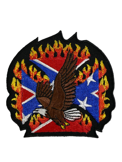 Eagle Confederate Iron Cross With Flames Flag Iron-On Patch