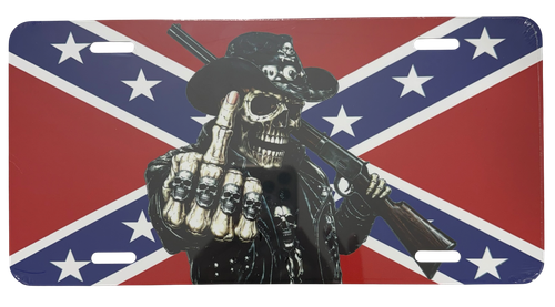 Skull N Bones Confederate Flag Metal License Plate *Made In America*