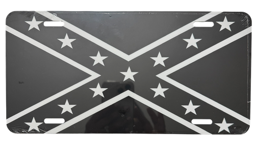 Black Confederate Flag Metal License Plate *Made In America*