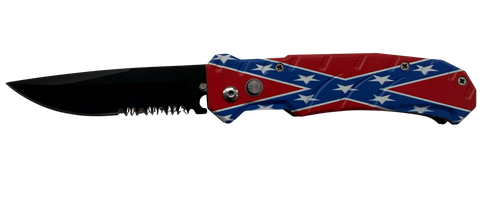 Automatic Confederate Flag Knife with flag-inspired handle artwork