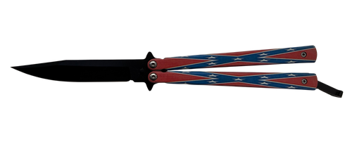Butterfly Confederate Flag Knife with flag-inspired handle design