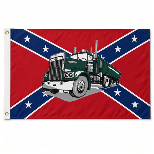 3x5 Confederate Flag With Truck featuring red white and blue battle flag design