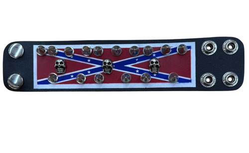 3 Skulls Confederate Flag Studded bracelet