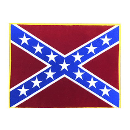Large Confederate flag iron-on patch featuring bold embroidered Rebel flag with gold trim.