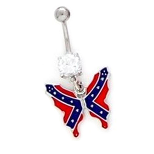 Confederate Flag Butterfly Belly Ring