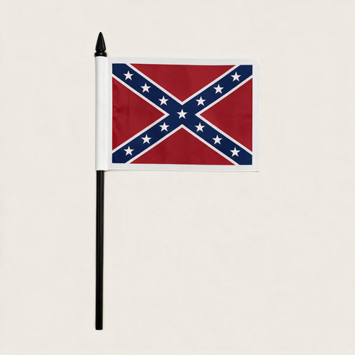 4x4 Confederate Battle Flag on black stick with pointed finial