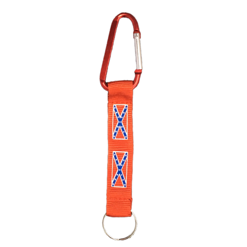 Red Carabiner w/ Confederate Flag Strap and Split Ring