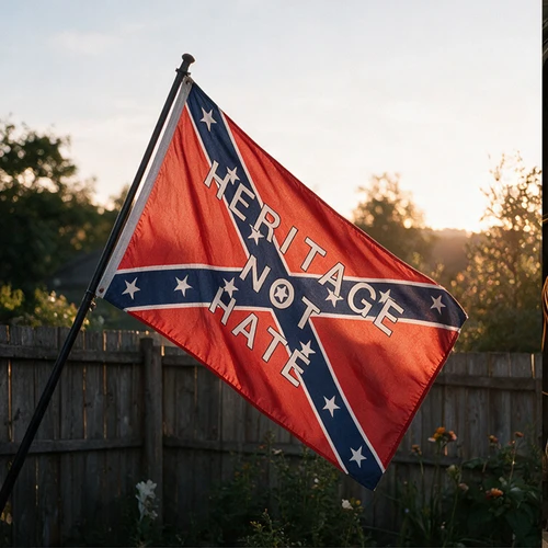 Confederate Heritage Not Hate Flag displayed outdoors