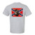 Gray men’s T-shirt with skull graphic over Confederate flag design on the back.