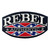 Rebel authentic Confederate flag iron-on patch with embroidered text and classic Rebel flag design.